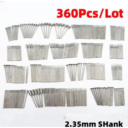 360Pcs 2.35mm Shank Suit Jade Carving Needle Grinding Diamond Tool Tools Handle Drill Carved Engraving Abrasive Tips Coated