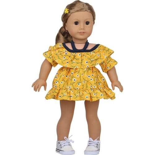 43 cm New Baby Born Doll Clothes Yellow Flowers Dress For 18 Inch American Doll Fit Girls Gift For 1/3 BJD Toys Our Generation