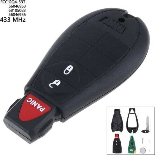 433MHz 3 Buttons Keyless Remote Key Fob ID46 Chip GQ4-53T 56046953 68105083 56046955 Fit for 2013 2014 2015 2016 2017 2018 Ram