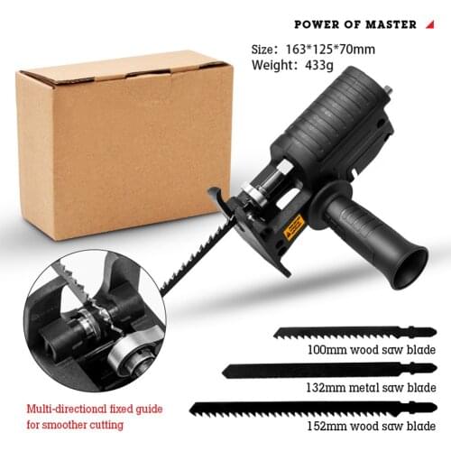 Reciprocating Saw Adapter Electric Drill Modified Attachment Electric Saw Power Tool Wood Cutter Machine Attachment W/ 3 Blades