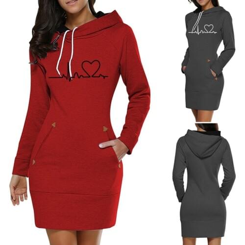 Oversized Women Cord-Tunic Sweatshirt Pullover Hoodies Dress Hoody Drawstring Long Sleeve Print Pocket Casual Women Clothing 5Xl