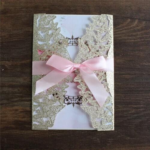 Glitter wedding invitation set butterfly lace marriage party invite customized printing multi colors