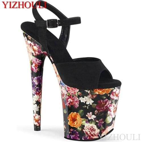 20cm sexy embroidered flower waterproof platform pole dancing high heels fashion high sandals model runway shoes