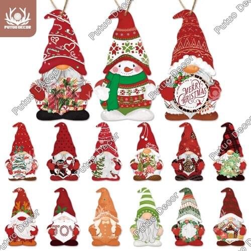 Putuo Decor Christmas Wood Signs Gnome Signs Wooden Plaque Hanging Signs Home Living Room Happy New Year Wall Decoration Gift