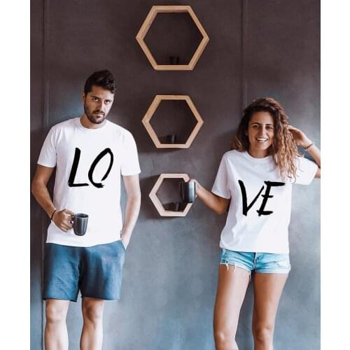 1 Pcs LO VE Letter Print T Shirt for Lover Couples Shirts Matching Couples T-shirts Valentines Day Anniversary Gift Streetwear