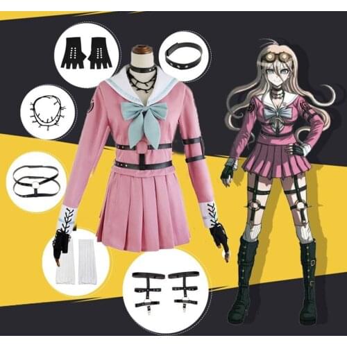 Iruma Miu Dangan Ronpa Danganronpa V3 Harmony Uniform JK School Top+Skirt+Necklace+Belt+Glove Socks Cosplay Costume Wig+eyeglass