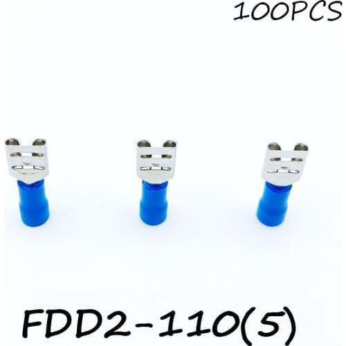 Insulated Female Disconnector FDD2-110(5) 100PCS/Pack Blue Spade Quick Electrical Connector Crimp Wire Terminal AWG Terminator