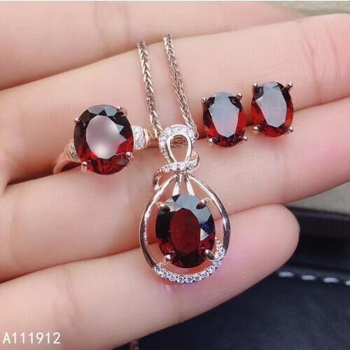 KJJEAXCMY fine jewelry natural garnet 925 sterling silver women gemstone pendant necklace ring earrings set support test popular
