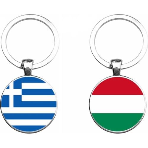 Classic Greece Hungary National Flag Keychain Jewelry Round Glass Dome Cabochon Pendant Key Chain Keyring For Car Bag