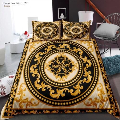 European Pattern Bedding Set 2/3 Pieces Golden Flower Chain Duvet Cover For Bedroom Bed Quilt Cover Single Queen Bed Cover Set