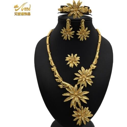 Jewelery Set African Nigerian Wedding Bridal Necklace Italian Ethiopian Coffee Cup Set Womens Arabic Gold Plated Ring Hawaiian