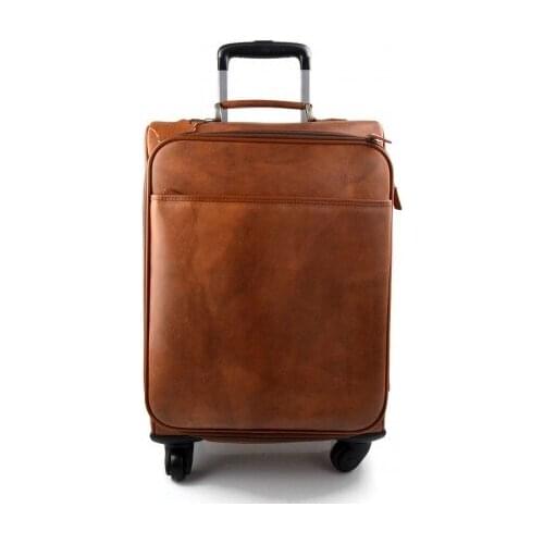 Leather trolley travel bag weekender overnight brown