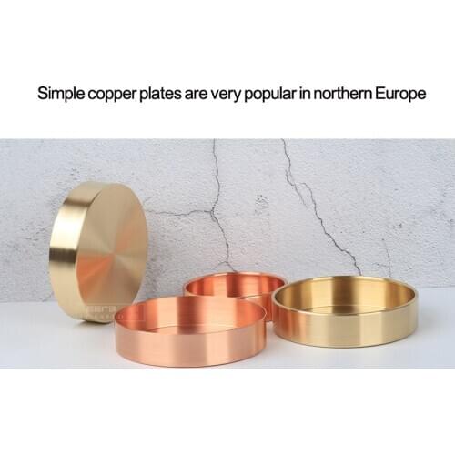 Nordic style Pure Brass or red copper Retro Round metal tray Nacks storage plate Diameter 10cm or 14cm