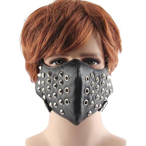 Cosplay Costume Masks Adjustable Zipper Halloween Accessories PU Punk Rock Rivet Leather Motobike Masks Personality