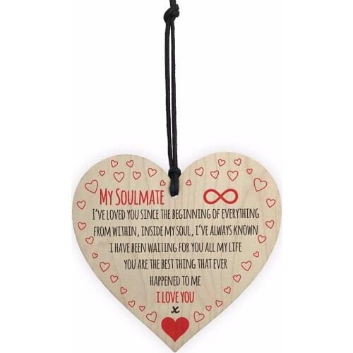 Meijiafei My Soulmate I Love You Wooden Hanging Heart Plaque Cute Valentines Day Sign
