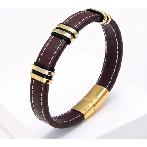 5 Color Stainless Steel Metal Jewelry Accessories Brown Rope Chain Leather Bracelets & Bangles 2021 Fashion Women Bracelet