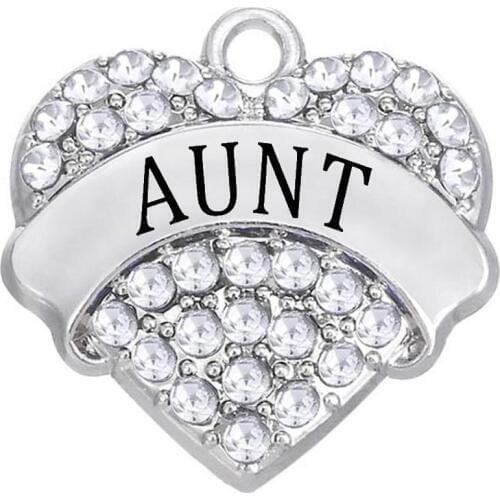 Fashion ANUT Word Heart Pendant with Rhinestone Crystal Charm DIY Family Member Jewelry