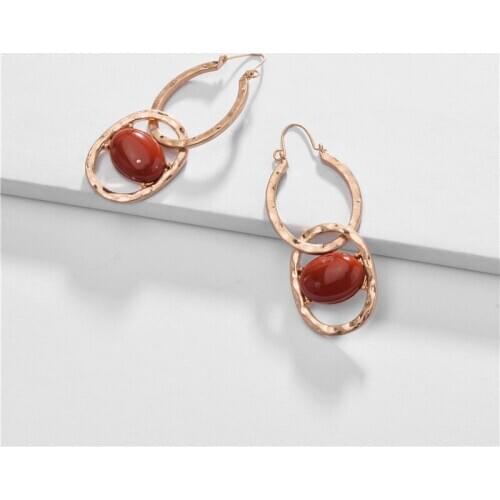 HUIDANG Fashion Jewelry Worn Gold Plating Natural Stone Statement Drop Dangle Earring for Women