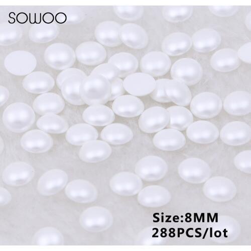Milk White Color Half Pearl Iron-on Hotfix Rhinestones Resin material 288pcs/lot ss40 8MM hot fix pearls for wedding dress SOWOO