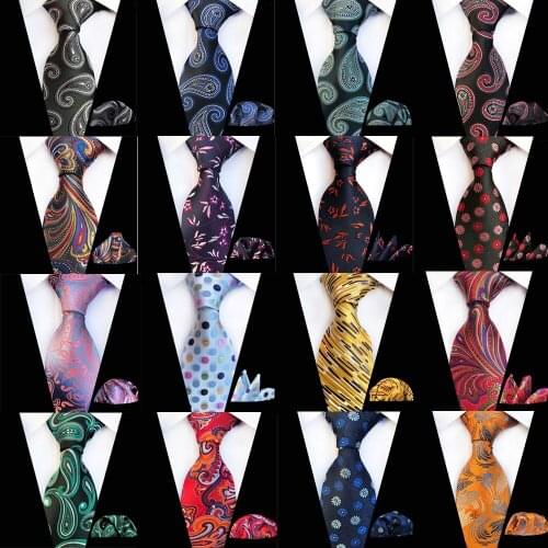 Men’s Necktie Handkerchief Paisley Striped Polka Dots Pocket Square Tie Set BWTHZ0354
