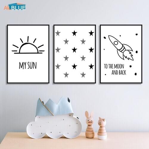 Sun Star Rocket Poster And Prints Wall Art Canvas Painting Wall Pictures For Kids Bedroom Baby Nordic Style Nursery Home Decor