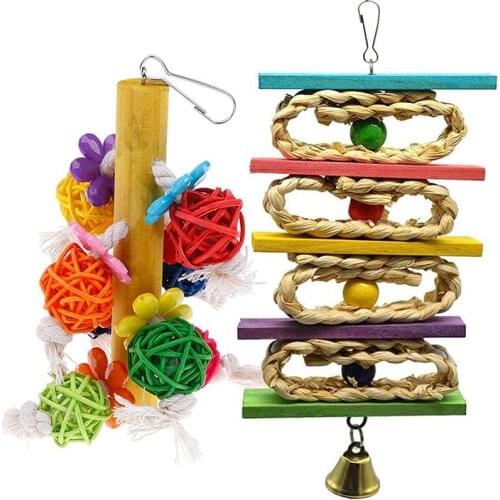 Bird Toys Parrot Hanging Colorful Toy Rattan Balls Chewing Toys Suitable for Small and Medium Pet Birds Like Parakeet