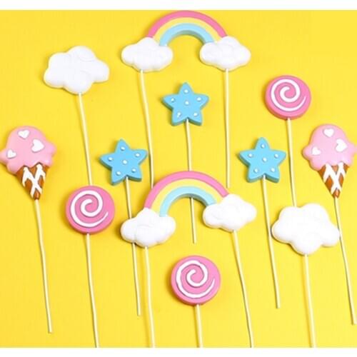 Rainbow Cake Topper Cloud Star Cake Decor Happy Birthday Decor Kids Boys Girls Lollipop Ice Cream Birthday Cupcake Decorations
