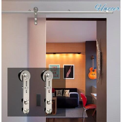 HACCER 4-16FT Stainless Steel Sliding Door Hardware Round Shaped Wood and Glass Door Hanger Track Kit for Single Door