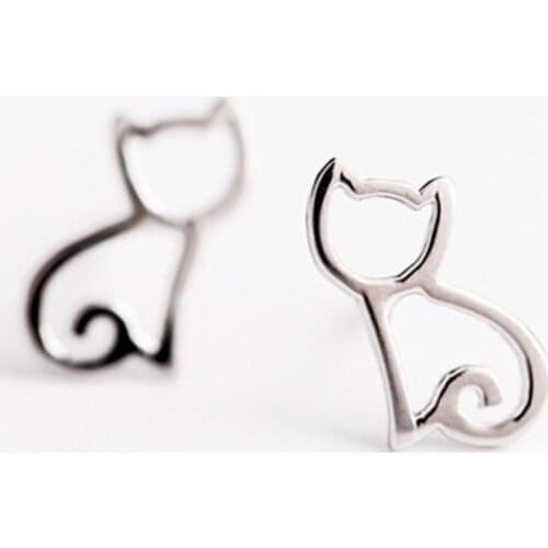 Daisies 925 Sterling Silver Cat Kitten Animal Stud Earrings for Women Girl Christmas Gift Statement Jewelry pendientes de plata