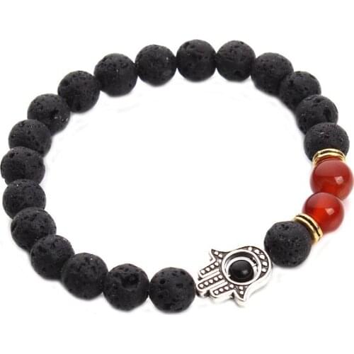 Hand palm 8mm Punk multicolor Agate beads Chakra Reiki Buddha Yoga Bracelet elastic adjustable Volcanic Stone Bangles tyg34