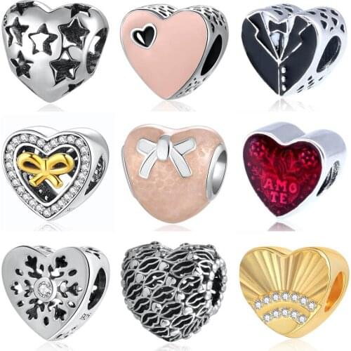Authentic S925 Bead Latin Sweet Love Heart Special Day Lace Bow Golden Fan Charms fit Lady Bracelets DIY Jewelry