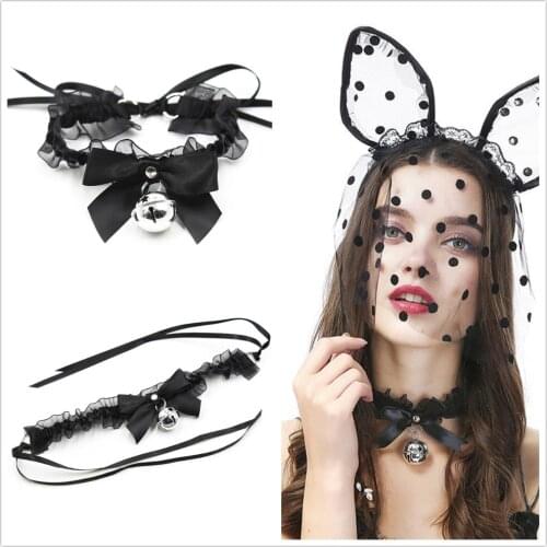 Sexy Lace Adjustable Neck Collar with Bell Lovely Cosplay Collar BDSM Bondage Restraints Fetish Slave Sex Accessories for Women
