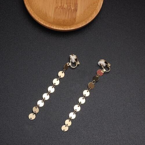 Metal Clip Earrings Drop Lightweight With No Piercing Gold Color Long Clip On Earing With Tassels Glittery Danlge Women Jewelry