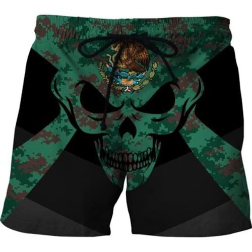 Mexican Flag Aztec Skull Mens 3D Print Board Shorts Summer Beach Shorts Quick Dry Unisex Streetwear Harajuku Casual Baggys 01