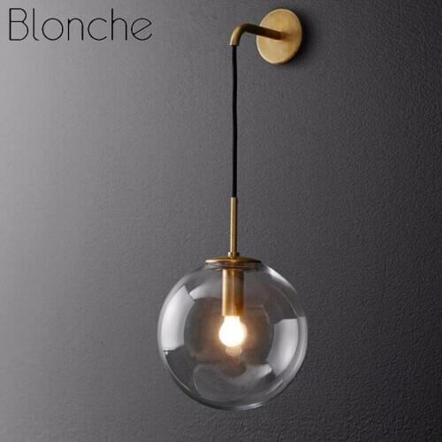 Nordic Modern LED Wall Lamp Glass Ball Wall Light Sconce Bathroom Bedside Lamp Vintage Bedroom Mirror Light Iron Industrial Deco
