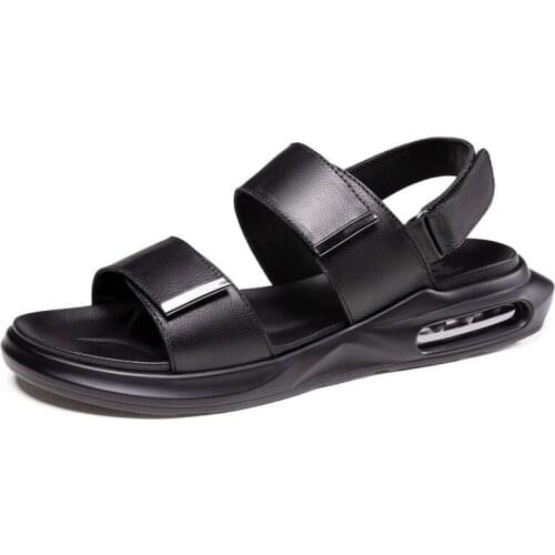 100% Genuine Leather Shoes Men Slippers Flat Mens Beach Shoes Fashion Brand Male Summer Holiday Shoes Black Brown KA3750