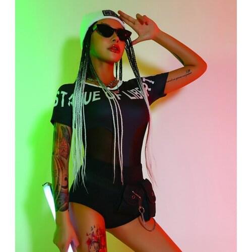 Cheerleader Uniform Women Dancer Outfit Hip Hop Clothes Gogo Dancer Costumes Black Bodysuit Stage Costume Jazz Dance Wear DL7881