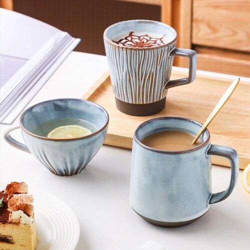 Jusen 200ML-400ML Vintage Stripe Ceramic Hand Grip Mugs Coffee Cup Beer Tea Mug Whiskey Drinkware Cup Latte Specialized Coffee