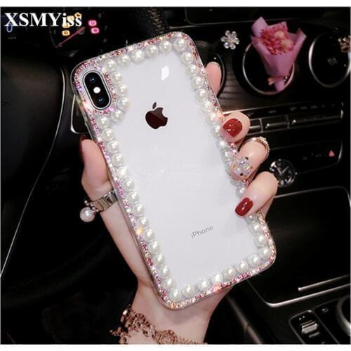 XSMYiss Diamond Pearl Case Cover For Samsung Galaxy A3 A5 A7 J3 J5 J7 Prime 2016 2017 J4 J6 A8 A9 2018 PlusTransparent Case
