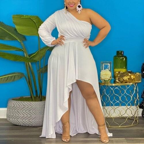 Plus Size Dresses For Women 3XL 4XL Long Solid Blue High Waist Floor Length Elegant Evening Night Party Club Wear Clothes Dress