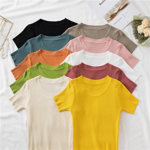 Sweater Knitted 2021 Summer Short Sleeve O-Neck Pullover Women Sweaters Korean Tops All-Match Basic Pull Femme Jumper Female