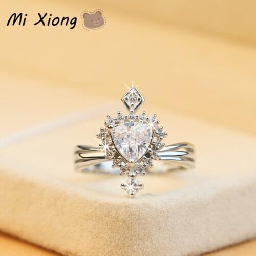 Mi Xiong rings for women real 925 sterling silver crown luxury wedding crystal diamond shine charm engagement gift brand jewelry