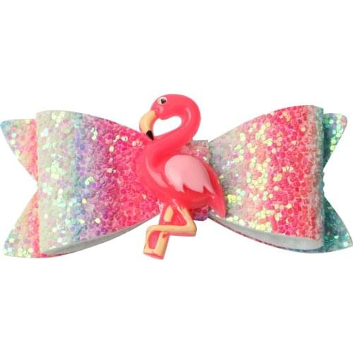 1 Pair/2pcs 3" Glitter Flamingo Hairbows Animal Owl Hairclips Bling Bling Crown Mermaid For Children Girls With Alligator Clips
