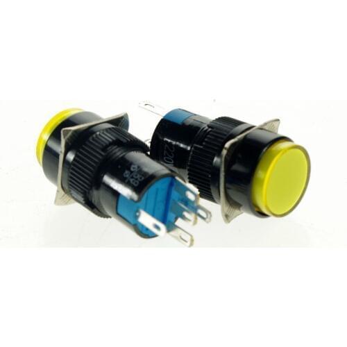 10pcs 12VDC Pilot Light Lamp 16mm Hole Color Yellow 1NO 1NC Contact 5 Pin SPST Momentary Push Button Switch