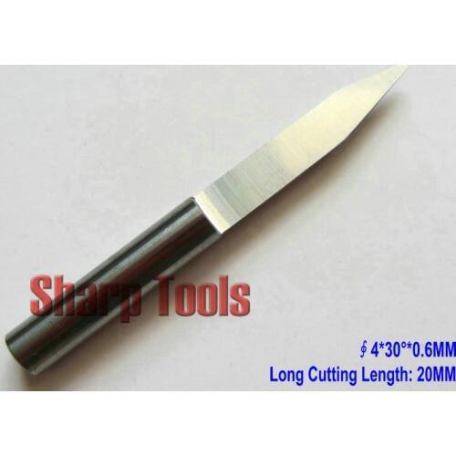 Quality 10pcs 4mm 30 degree 0.6mm tip, 20mm long cutting length, flat bottom cnc carving tools, milling cutters,wood router bits