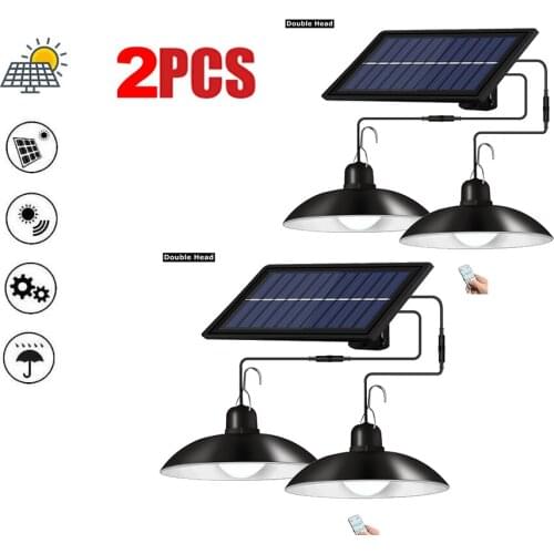 2 pcs remote 30 led 2 head Retro Lampshade Indoor Oudoor Solar Pendant Light Waterproof LED Light Solar Power ESplit Lamp For Ga