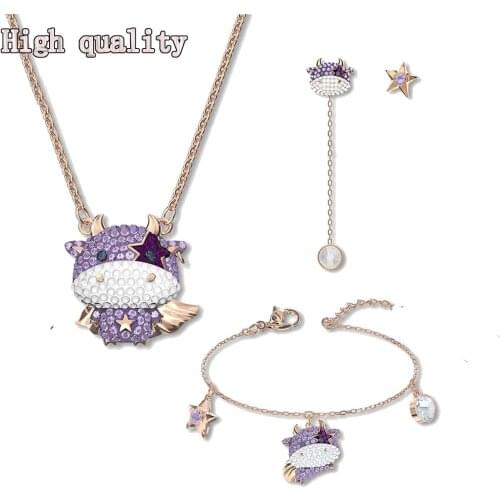 2021 SWA 1:1 NEW Fashion Jewelry High Quality Charming Fun Color Zodiac Bull Star Necklace Female Romantic New Year Gift