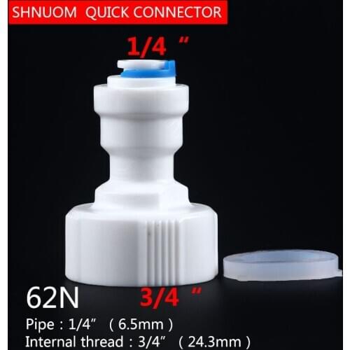 3/4" Internal thread to 1/4" Tube straight Quick Connect RO Water Reverse Osmosis System 62N internal diameter 24MM Tube Fitting