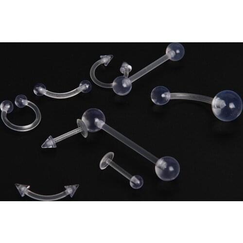 9PCS Navel Tongue Body Piercing Jewelry Lip Rings For Body Jewelry Clear Color Bars Studs Belly 5mm/8mm