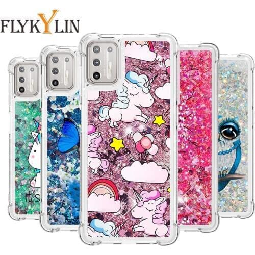For Motorola Moto G9 Plus Case Unicorn Glitter Dynamic Liquid Quicksand Phone Bag For Etui Moto E6 S E6 Plus Soft Silicone Cover